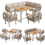 thumbnail of Merax Garten-Lounge-Set für 8 Personen, Ecksofa mit 2 Sesseln & Tisch, 10 cm dicke Sitzkissen, wetterfestes Stahlgestell, Seilgeflecht-Design, Beige