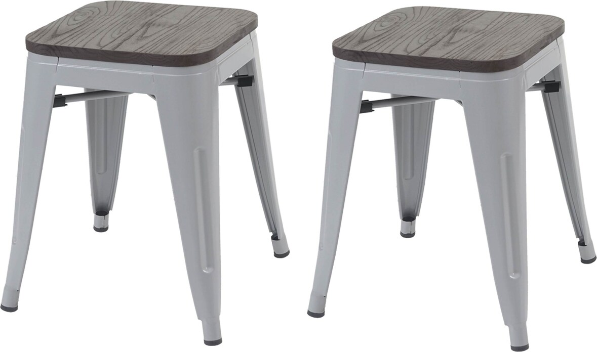 2er-Set Hocker inkl. Holz-Sitzfläche | Metall, Industriedesign, stapelbar | Grau | Metallhocker Sitzhocker