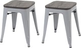 thumbnail of 2er-Set Hocker inkl. Holz-Sitzfläche | Metall, Industriedesign, stapelbar | Grau | Metallhocker Sitzhocker