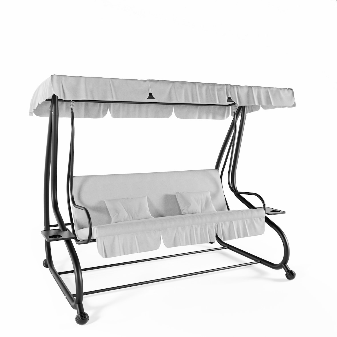 Dondolo 3 Posti Reclinabile Tettuccio Parasole Regolabile Cuscini Imbottiti Diventa Letto Struttura Robusta In Acciaio 200 x 120 x 160 cm Grigio