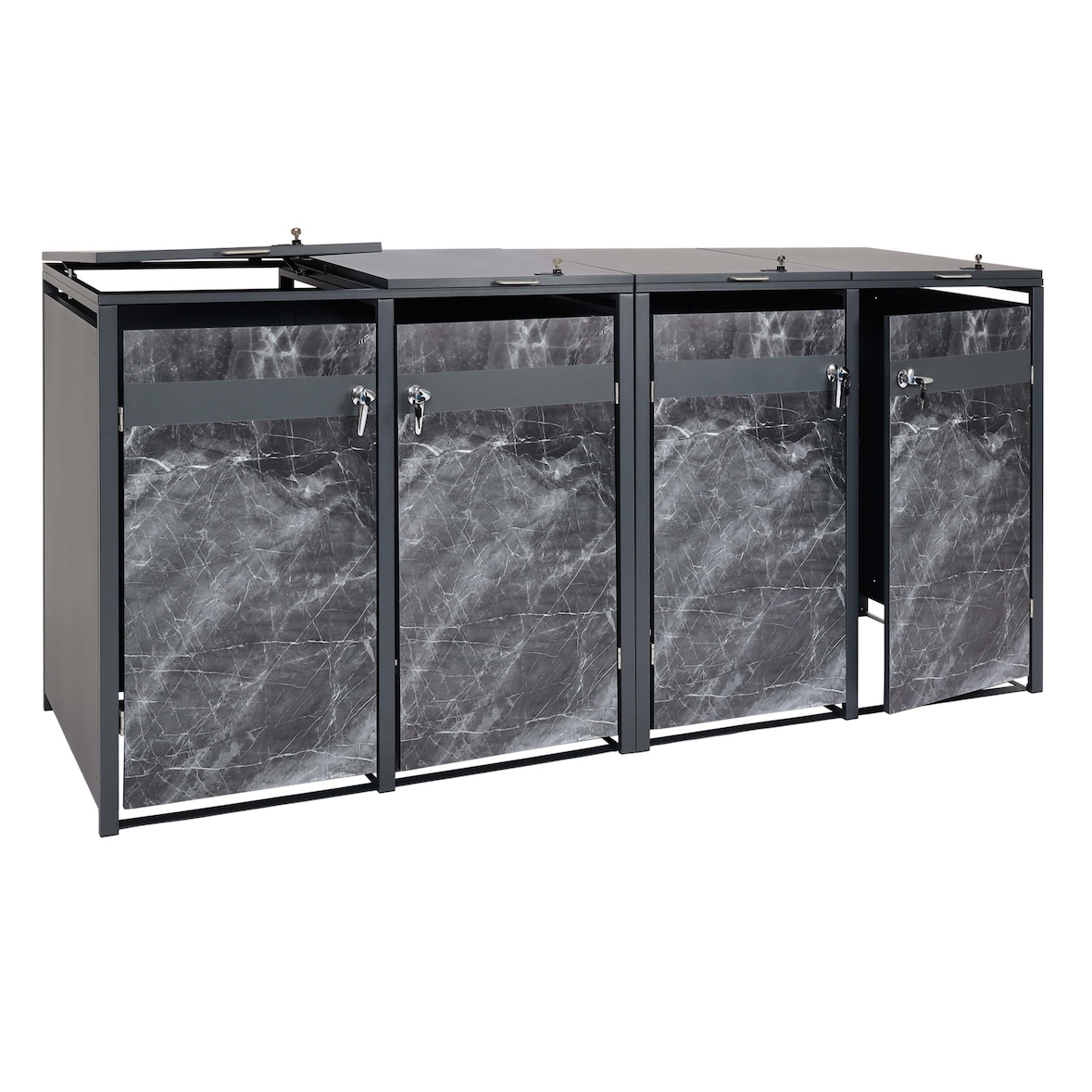 Set 4x copribidoni box spazzatura rifiuti HWC-J82 80x264x117cm acciaio inox antracite marmo scuro