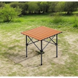 thumbnail of Mesa dobrável portátil espessada, para campismo, piquenique, praia, jardim, terraço em metal esmaltado com efeito madeira, 52x50x50cm