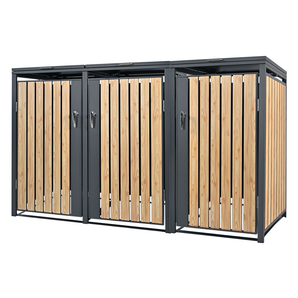ML-Design Mülltonnenbox 3er 3 Tonnen 240L 200x80x116,3cm Anthrazit-Holzoptik, Stahl wetterfest/abschließbar Mülltonnenverkleidung Klappdeckel/3 Türen,