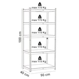thumbnail of Etagère de Rangement 5 niveaux Bois MDF réglables 90x40xH180cm Rayonnage métal Charges lourdes 875kg - Garage Atelier Cellier