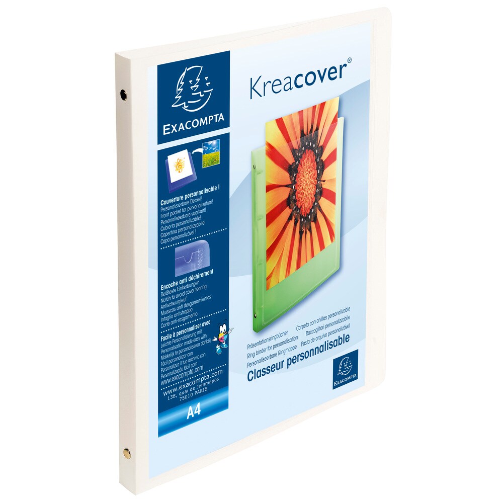 Exacompta 51189E 5x Ringbuch aus PP 500µ, 4 Ringe 15mm, Rücken 20mm, blickdicht, 32x25cm für DIN A4 - Kreacover - Weiß