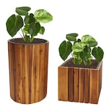 thumbnail of Conjunto de 2 caixas para plantas HWC-L24, vaso para plantas, floreira, vaso para flores, quadrado redondo exterior em madeira de acácia FSC® castanho