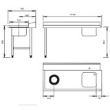 thumbnail of Tournus Standaard-aanvoertafel 1100mm lang met wastafel 400x400mm. Rechts inhangbaar - past op alle modellen van doorschuifvaatwassers.