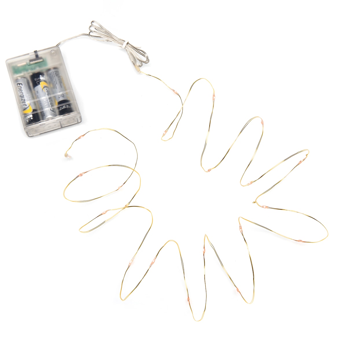 Konstsmide Micro LED Lichterkette, 6h Timer, 20 bernsteinfarbene Dioden, batteriebetrieben, Innen, messingfarbener Draht