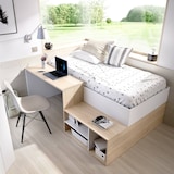 thumbnail of Dmora Kinderbett Cervino, Einzelbett für Schlafzimmer, Set mit Schreibtisch und Regalen, 134 x 195 x 73 cm, Weiß und Eiche