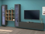 thumbnail of Dmora Wohnzimmermöbel Egidio, Wohnzimmer-Set TV-Möbel mit 3 Türen, Mehrzweck-Wohnmöbel mit Vitrine und LED-Licht, cm 350x30h180, Anthrazit und Ahorn