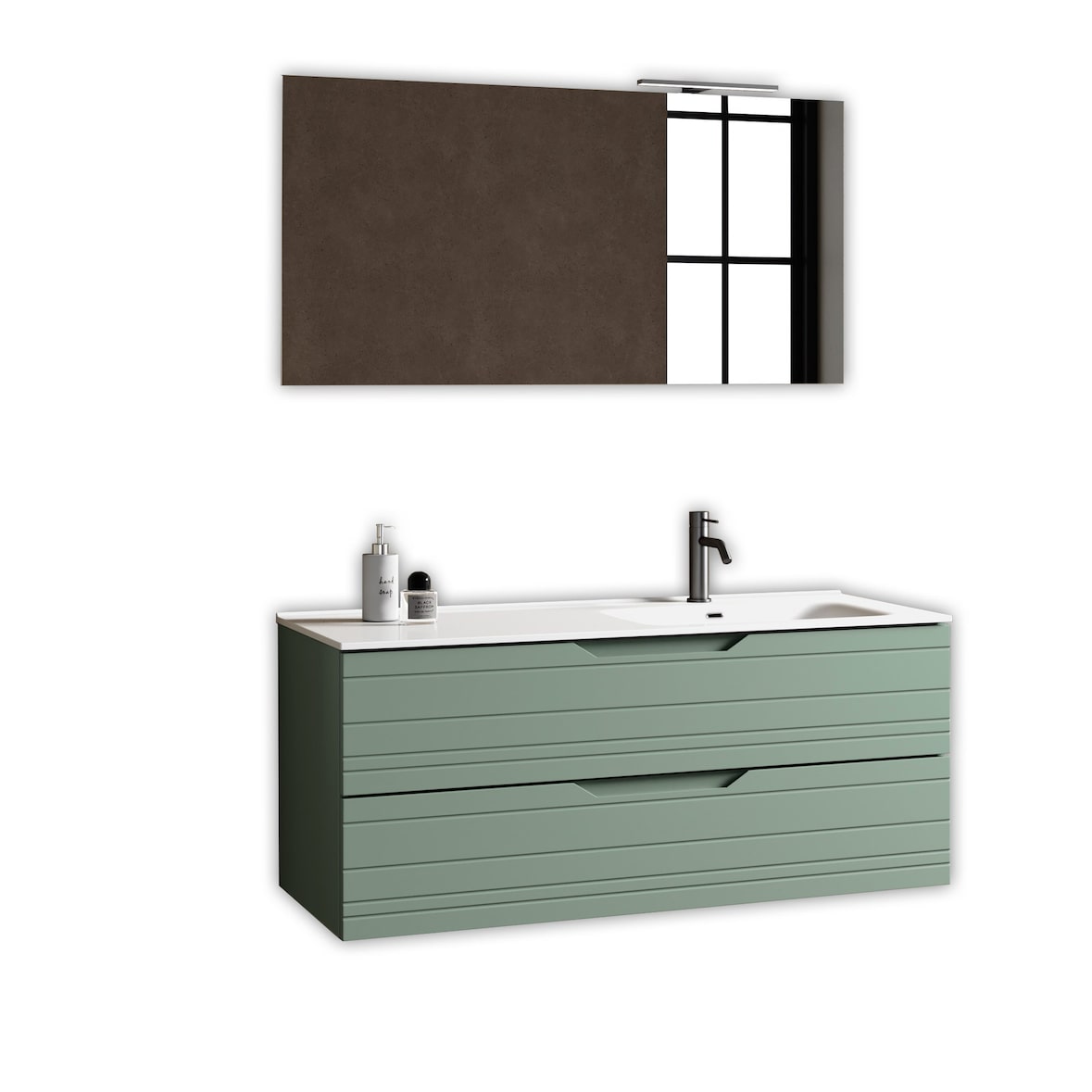 AQA Design Composizione da bagno in MDF vasca DX 4 pezzi SOLMIRA verde salvia L.121 P.46,5 H.190 MPSO41-SAL