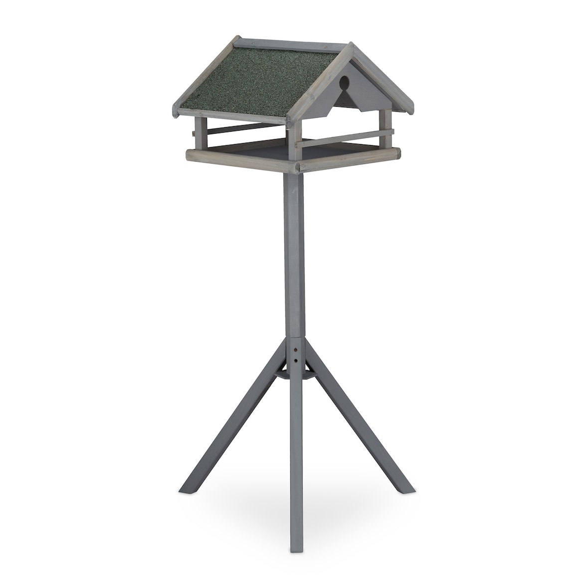 Relaxdays Vogelfutterhaus mit Ständer, wetterfestes Dach, Holz Vogelhaus, HBT: 120x62x55 cm, Futterhaus Wildvögel, grau