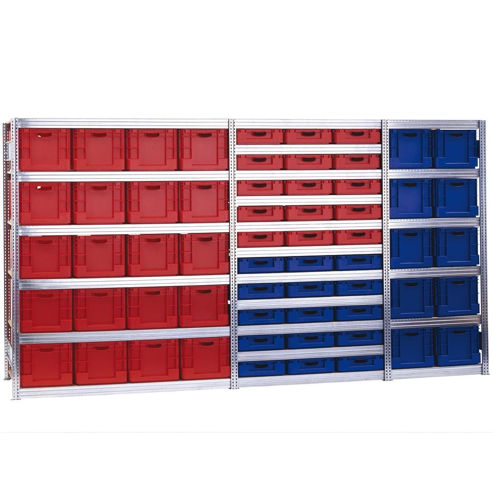 PROREGAL Eurokastenregal | Grundregal | HxBxT 207x170x60cm | 11 Ebenen | Fachlast 350kg | inkl. 20L Euronorm-Lagerbehälter | Verzinkt