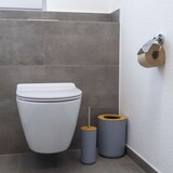 thumbnail of Badezimmer Zubehör Set aus Bambus Kunststoff in Grau - 6 teiliges Set Zahnputzbecher Seifenschale Seifenspender Toilettenbürste Halterung Mülleimer