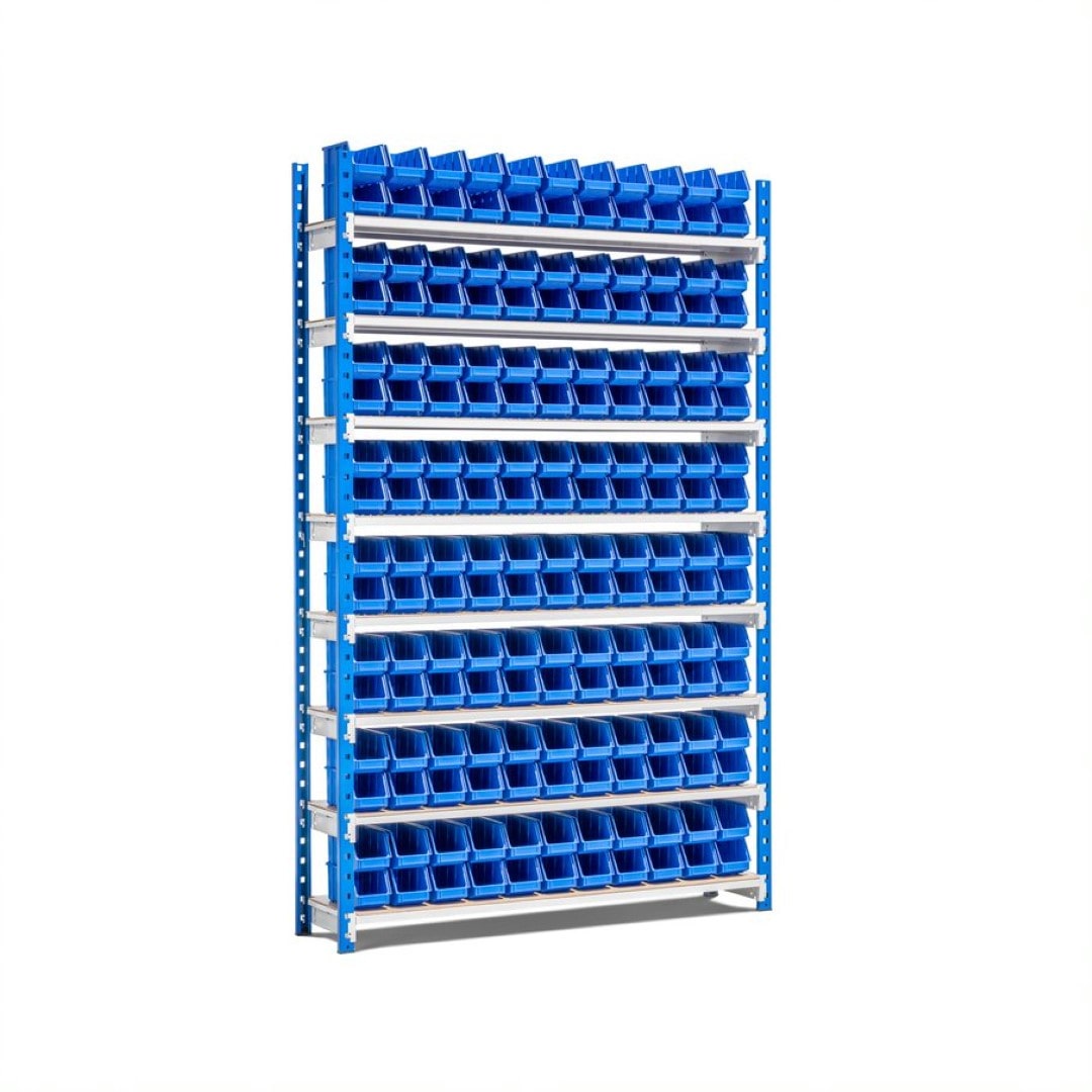 PROREGAL Fachbodenregal MAXIMUS mit 176x Sichtlagerboxen à 2L Fachlast 114kg Grundregal HxBxT 200x125x30cm 8 Ebenen Lichtblau/Lichtgrau