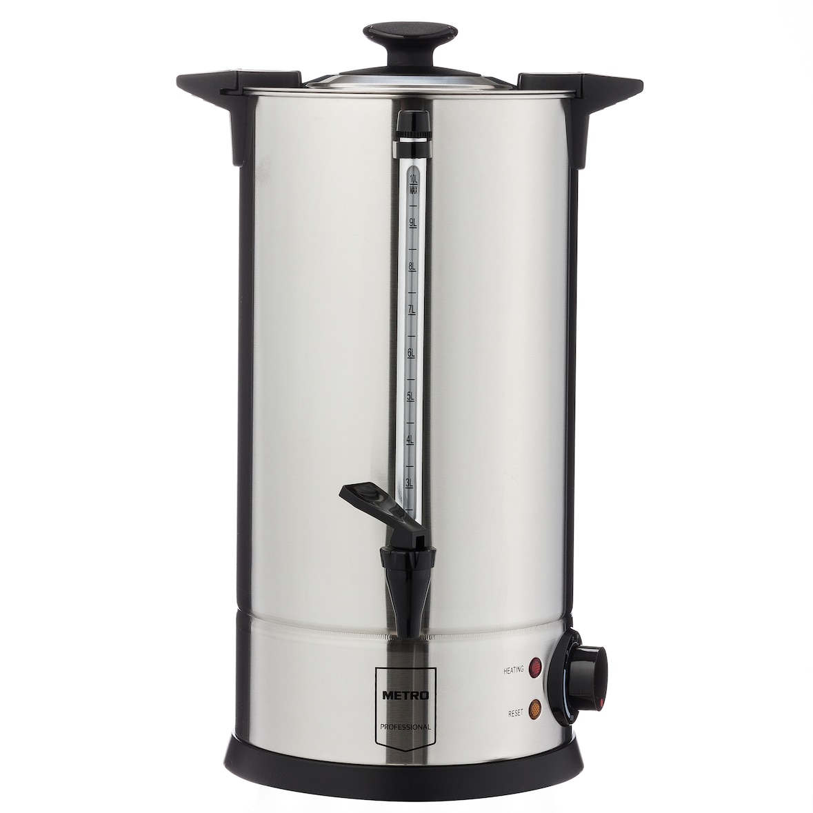 METRO Professional Wasserkocher / Glühweinspender GWB1010, Edelstahl, 10 L, 1300 W, 65 Tassen, mit Wasserstandsanzeige, silber