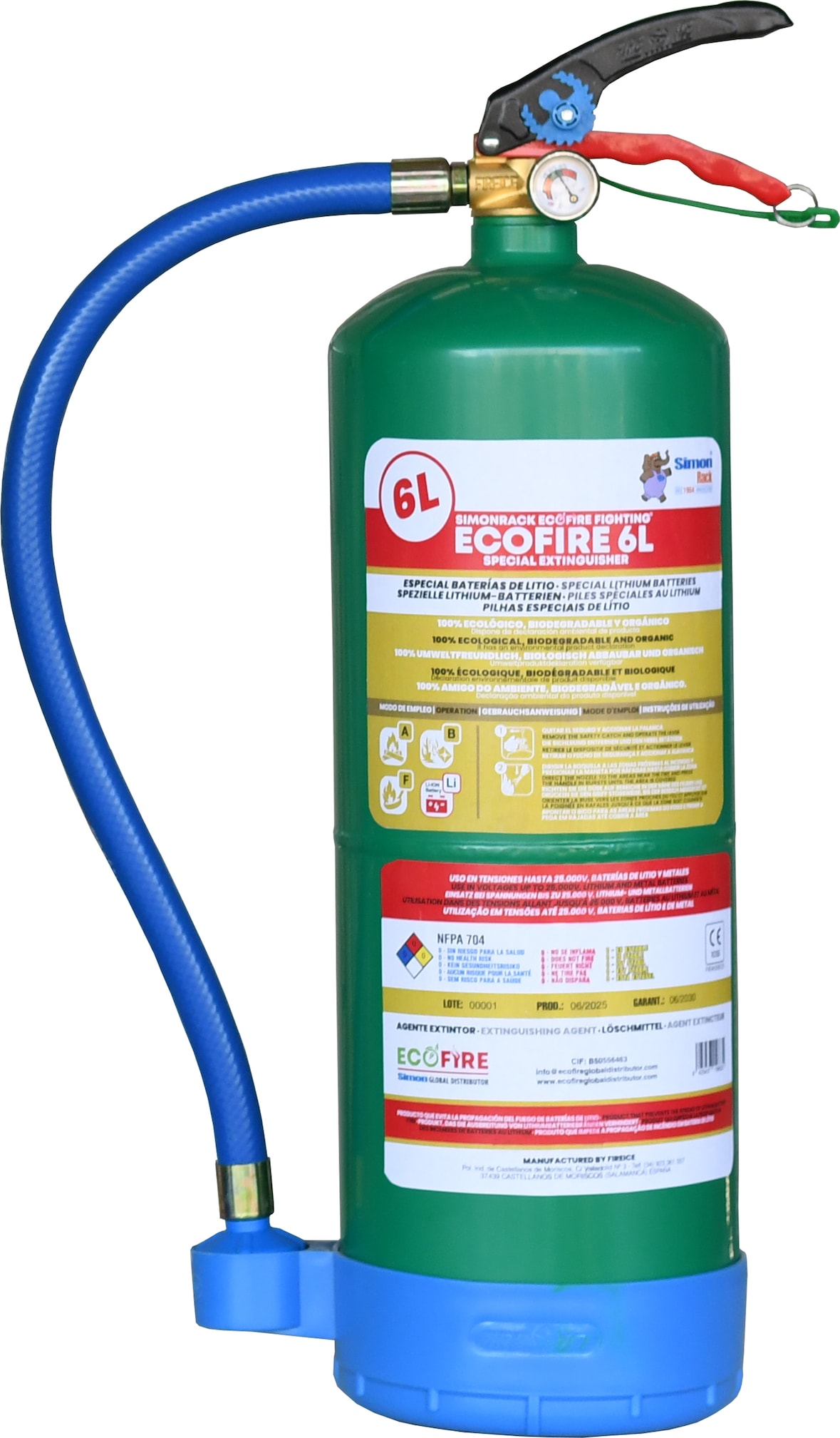 ECOFIRE Equipo Extinción de Fuegos ABFL, 6 litros, Apaga Baterías Litio, Ecológico