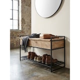 thumbnail of Sitzbank mit Stauraum 90x52x38 cm Mango Massivholz / Metall Flurbank Braun, Schuhbank mit Sitzfläche Klein, Schmale Garderobenbank mit