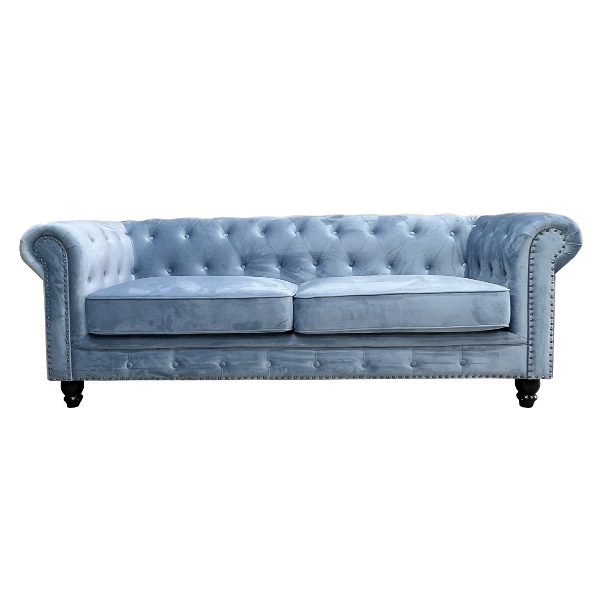 MF - Sofá Chester Premium de 3 Plazas, Tapizado Velvet Azul Dusky