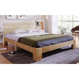 thumbnail of Massivholz Doppelbett 140x200 aus Kiefer mit Lattenrost, Rustikales Bettgestell mit natürlicher Maserung,Stauraum, Stabiles Kiefernholz Bett Natürlich