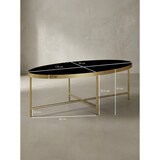 thumbnail of Design Couchtisch Glas Schwarz - Oval 110 x 56 cm mit Gold Metallgestell, Großer Wohnzimmertisch, Lounge Tisch