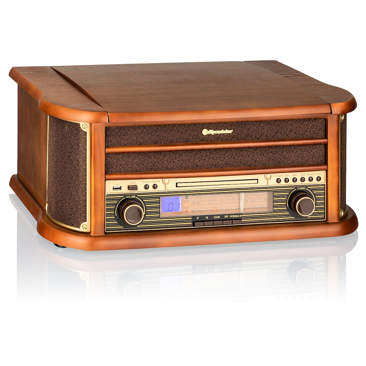 Roadstar ROAHIF1993DBT HiFi rétro Bois avec Tourne-disques (Bluetooth, FM, CD) Couleur Bois