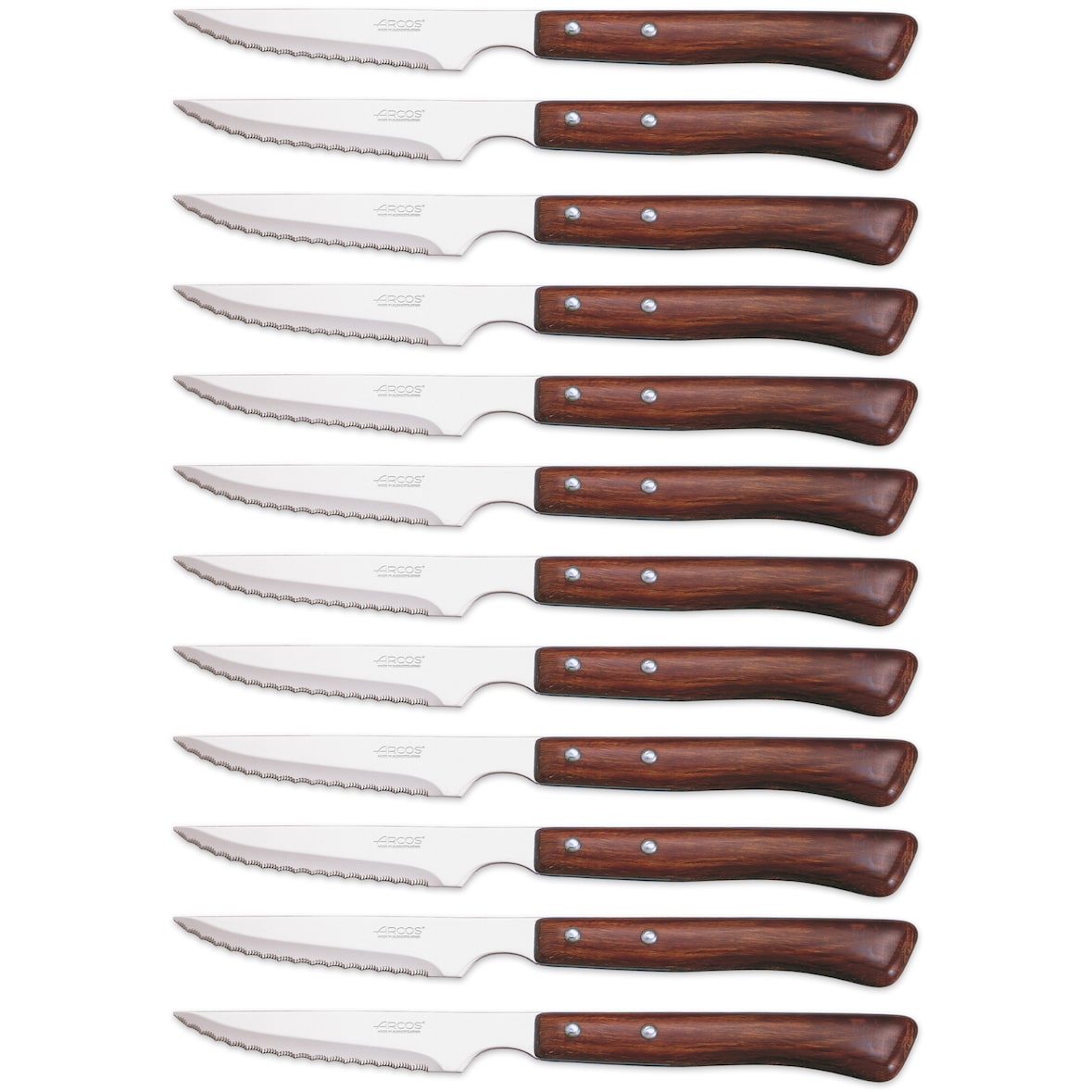 Arcos Table Messer - Box 12 Stück Steakmesser Tafelmesser - Klinge Nitrum Edelstahl 110 mm - HandGriff Pack-Holz Farbe Braun (12 pcs)