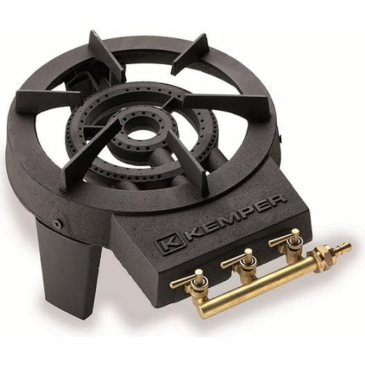 Cucina a gas in ghisa KEMPER da 8,6 kW, per catering, 3 gambe, 3 rubinetti in ottone