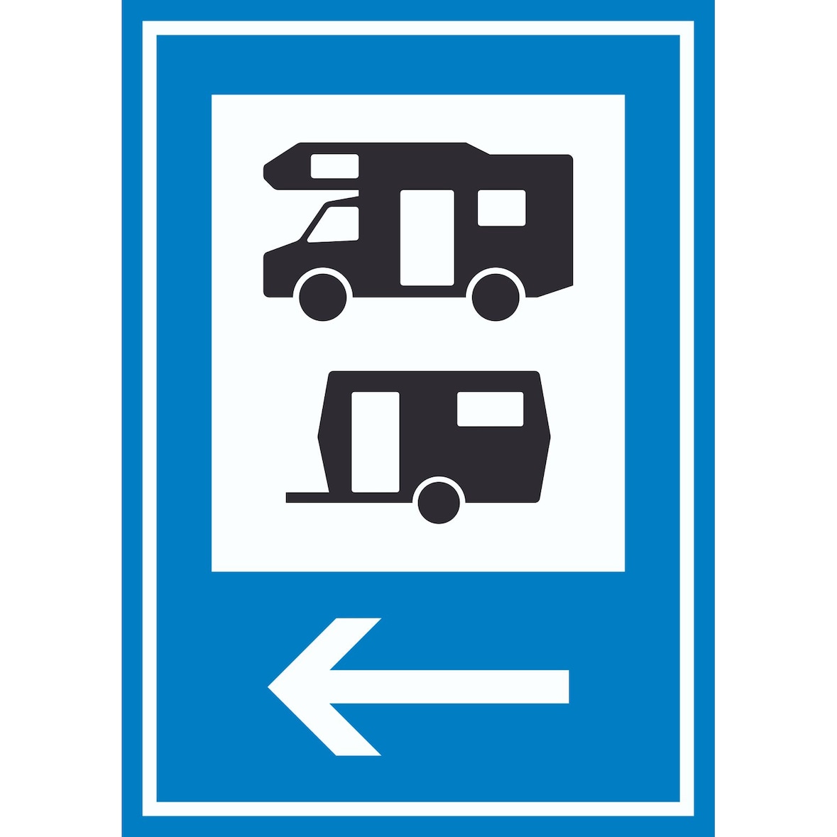 Wohnmobil- und Wohnwagenplatz links Schild A1 (594x841mm)