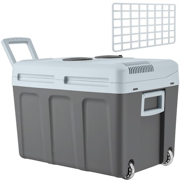 tectake Geladeira elétrica de refrigeração e aquecimento com asas e rodas, 40 litros  Cinzento