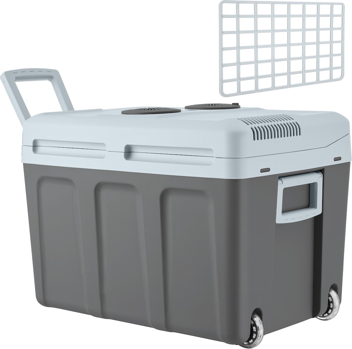 tectake Geladeira elétrica de refrigeração e aquecimento com asas e rodas, 40 litros  Cinzento