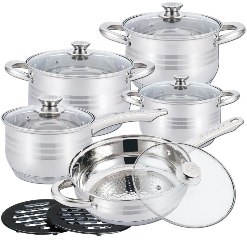 Batterie de Cuisine 12 Pièces en Acier Inoxydable   HG1242-IX usage non-intensif Herzberg