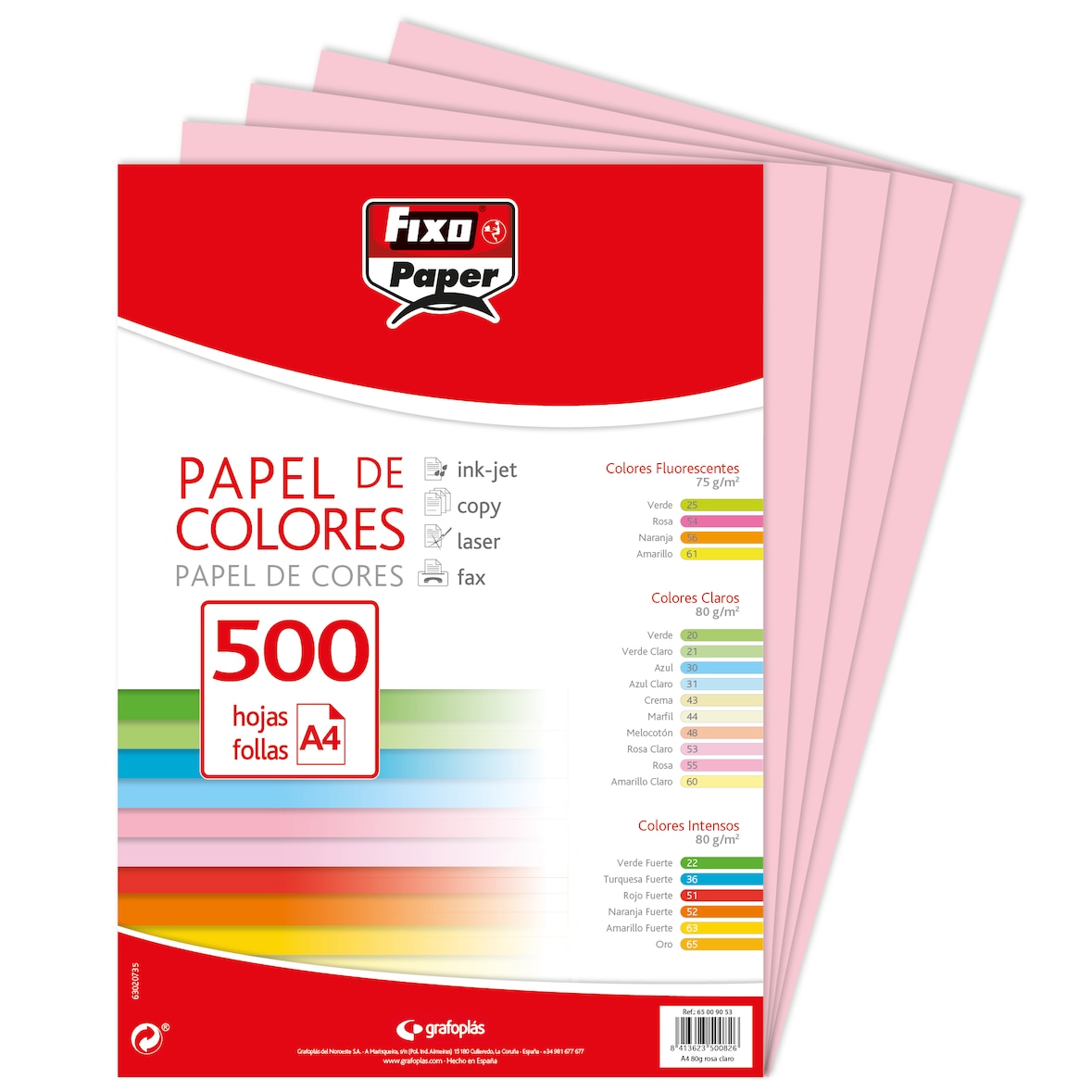 Paquete 500 hojas Papel Colores A4 80g Rosa claro