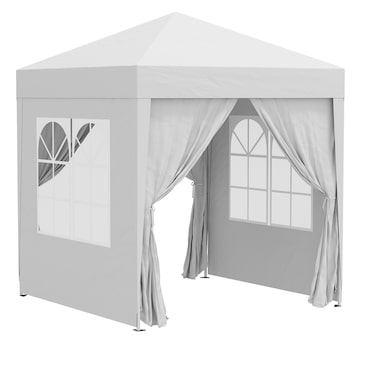 Outsunny Gazebo Pieghevole Pop Up 2x2 m con 4 Pareti Rimovibili Bianco