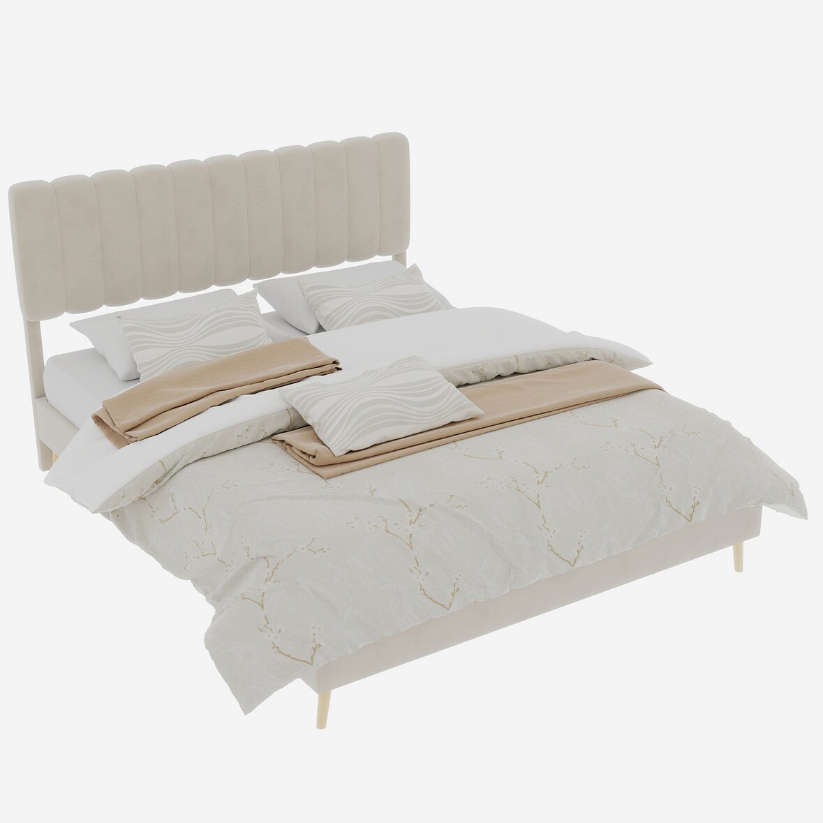Moderner Minimalistischer Polsterbettrahmen 160x200 cm in Beige – Funktionales Schlafzimmermöbel ohne Stauraum