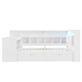 thumbnail of L-förmiges Holz-Plattformbett 90x200 mit Schreibtisch und Bücherregal, platzsparendes Tagesbett, multifunktionales Bettgestell, modernes Design, Weiß