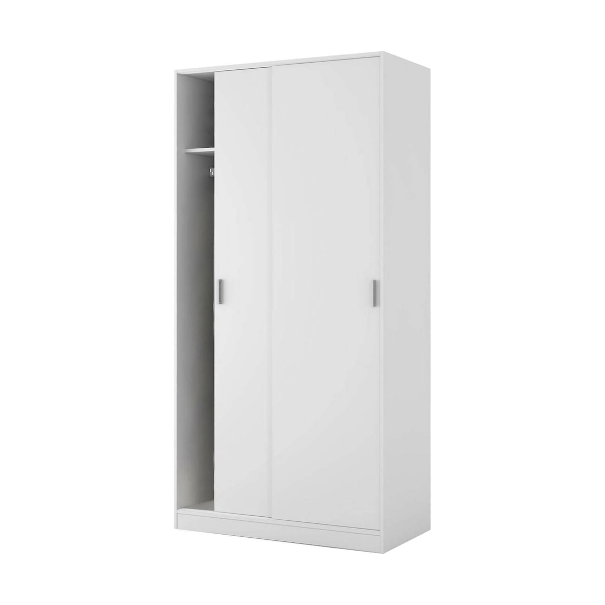 Dmora Guardaroba Lansing, Armadio per camera da letto a 2 ante scorrevoli, Mobile con ripiano e barra appendiabiti, 100x50h200 cm, Bianco