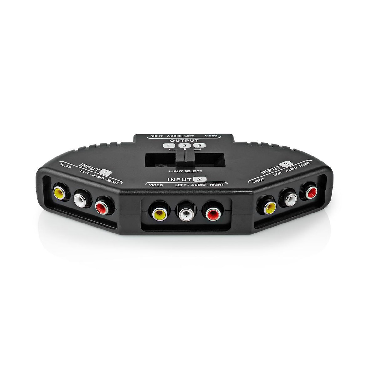 Nedis Composiet Video-Switch - 3 poort(en) - Input: 3x Composiet-Video (RWY) - Output: 1x Composiet-Video (RWY) - 1024x576 - ABS - Zwart