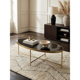 thumbnail of Design Couchtisch Glas Schwarz - Oval 110 x 56 cm mit Gold Metallgestell, Großer Wohnzimmertisch, Lounge Tisch