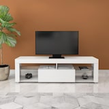 thumbnail of ML-Design TV-Lowboard Weiß 140x51x35 cm, modernes TV-Board mit Schublade & 2 Glasablagen, griffloser Fernsehschrank Sideboard mit Stauraum für