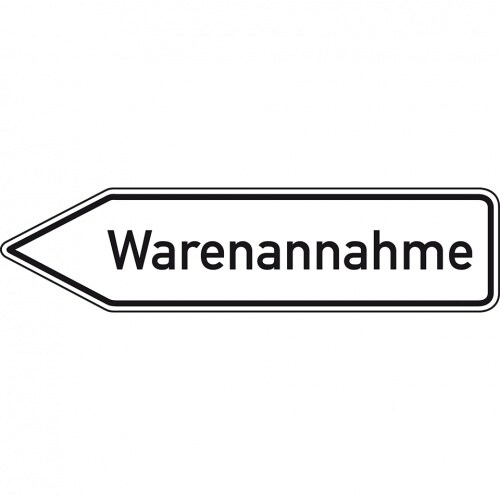 Schild I Wegweiser Warenannahme, linksweisend, Aluminium RA0, reflektierend, 1400x350mm, DIN 67520
