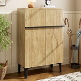 thumbnail of Schuhschrank 60x35x95 cm Holzfarben+Schwarz mit Doppeltüren und verstellbaren Einlegeböden, platzsparender Stauraum für Flur und Eingangsbereich