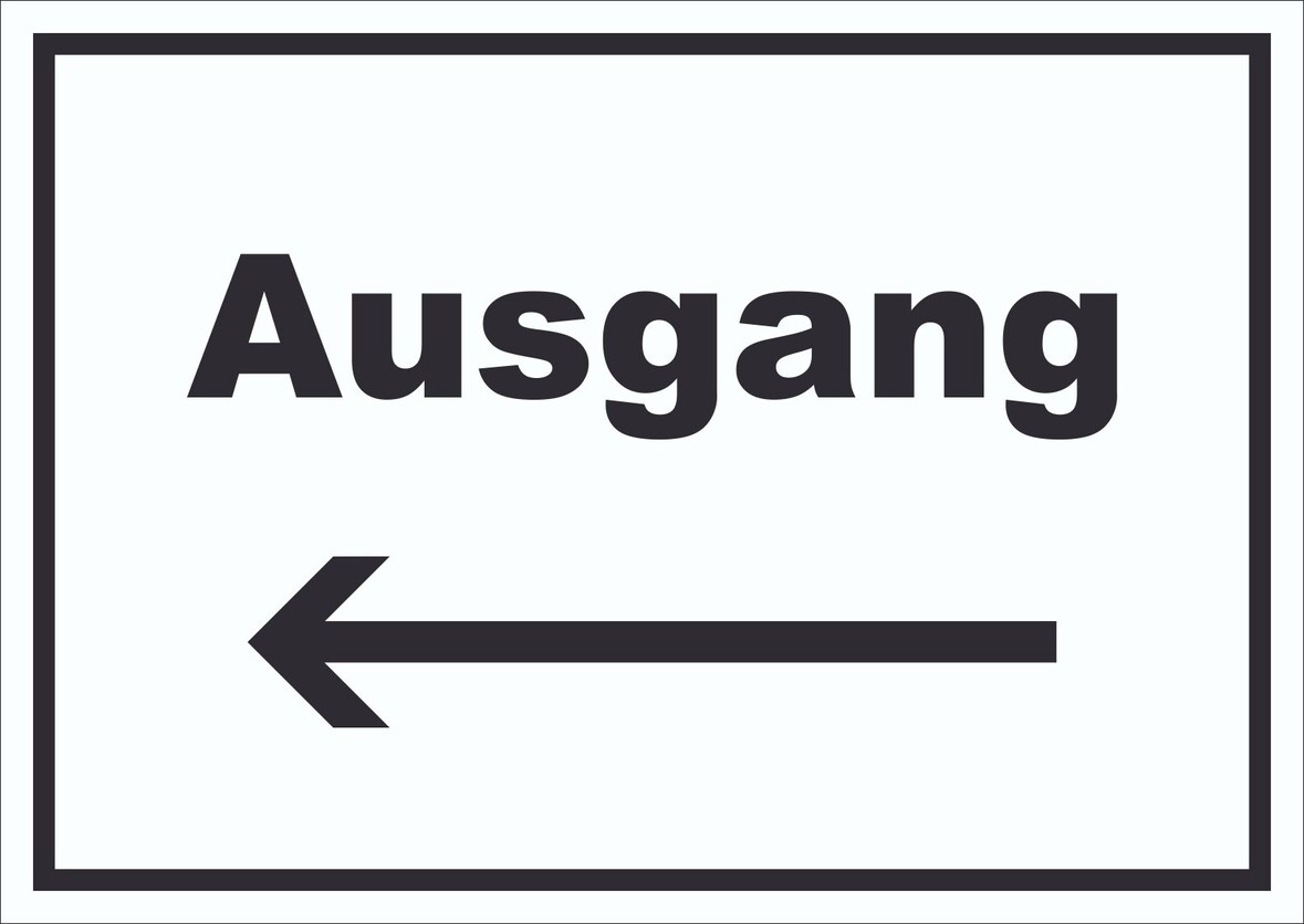 Ausgang Schild mit Text und Richtungspfeil links Exit Schluss waagerecht A4 (210x297mm)