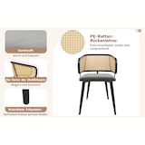 thumbnail of Esszimmerstuhl 79x54x51 cm Grau mit Rattan Rückenlehne und Samt Sitzkissen rutschfest Metallbeine in Holzoptik ergonomisch für Essbereich Café