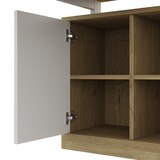 thumbnail of Merax L-förmiger Schreibtisch 152x113.5x76 cm, Bürotisch mit 2 Schubladen, 3 offenen Regalen & 1 Schrank, Naturholzfarbe & Weiß