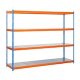 thumbnail of SimonRack Estante industrial, 2000x1800x600 mm, 400 kg no ponto de flexão, 4 prateleiras metálicas, Azul/Laranja/Galvanizado- Ecoforte