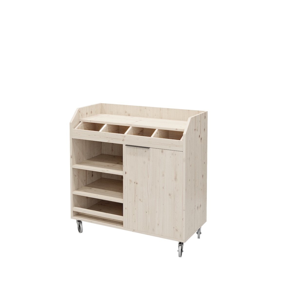 LES ARTISANS DU BOIS GRANDE DESSERTE SUR ROULETTES EN BOIS MASSIF NATUREL VERNI L 100 x P 45 x H 100 CM