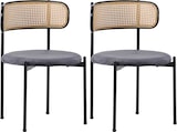 thumbnail of Esszimmerstuhl 2er Set 75x40x45 cm mit Rattan Rückenlehne Samtbezug Metallbeine ergonomisch gepolstert Grau