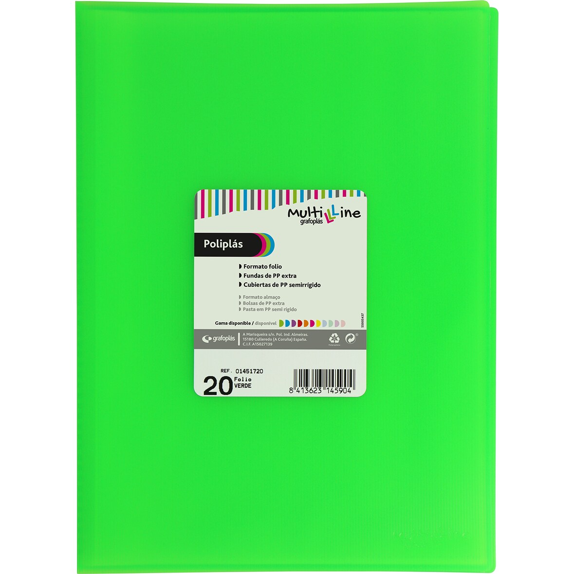 Ficheiro 40 capas soldadas Folio Poliplás Multiline verde