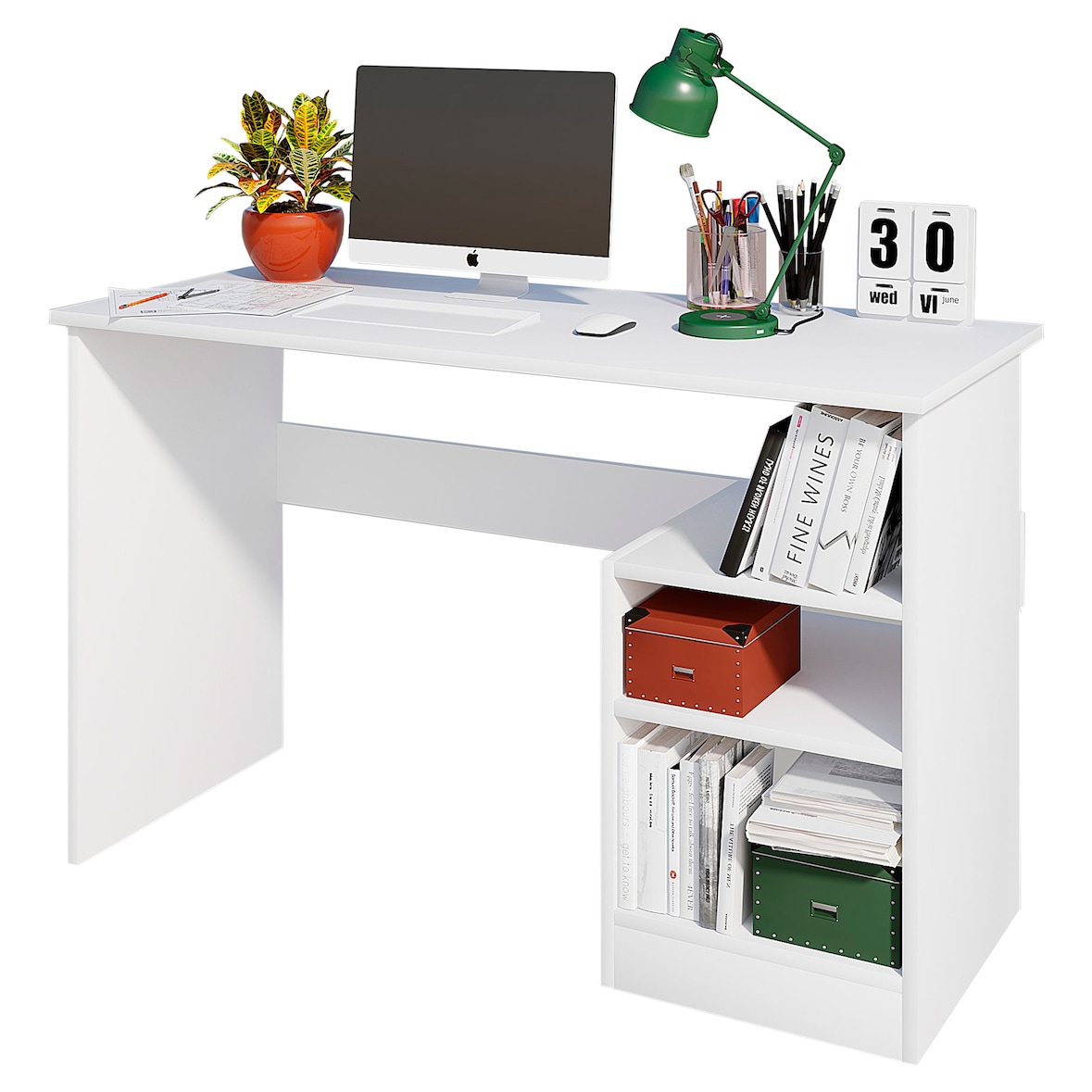 WellHome Sena - Schreibtisch aus Spanplatte mit Melaminbeschichtung 120x74x50 cm in Weiß